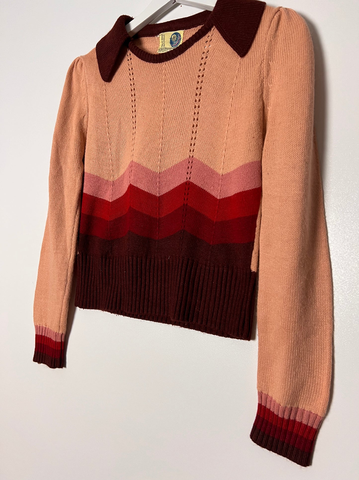 70s Beewear Striped Collar Knitted Sweater – Medium