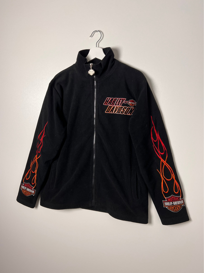 Vintage Harley Davidson Flame Fleece Zip Up  Black