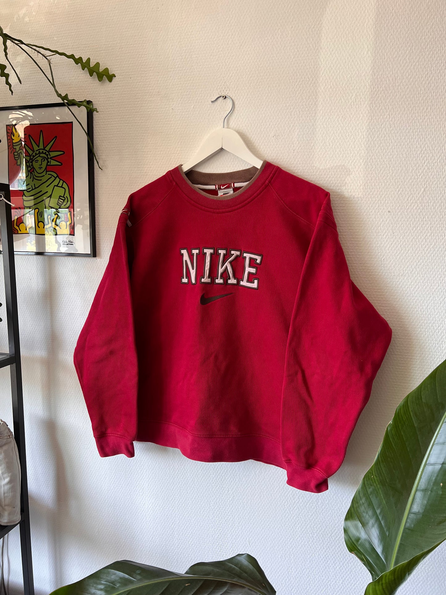 90s Nike Embroidered Big Logo Heavy Crewneck Sweatshirt Red – Small