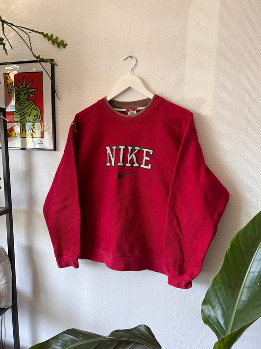 90s Nike Embroidered Big Logo Heavy Crewneck Sweatshirt Red – Small