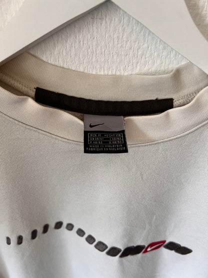 90s Nike Embroidered Y2K Striped Crewneck Sweatshirt Cream – Medium