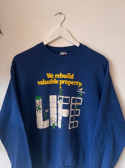 90s Jerzees LIFE Building Crewneck Sweatshirt Blue – Medium