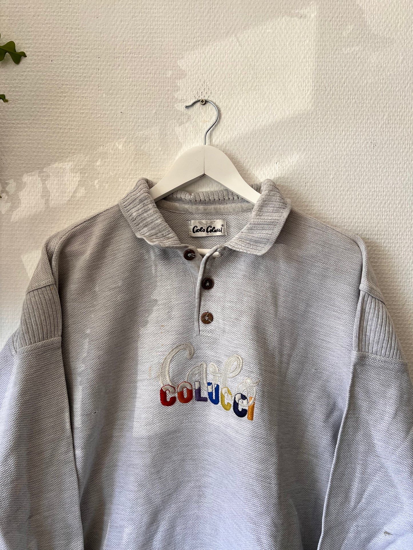 90s Carlo Colucci Embroidered 1/4 Button Up Sweatshirt Grey – Large
