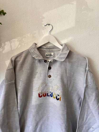 90s Carlo Colucci Embroidered 1/4 Button Up Sweatshirt Grey – Large