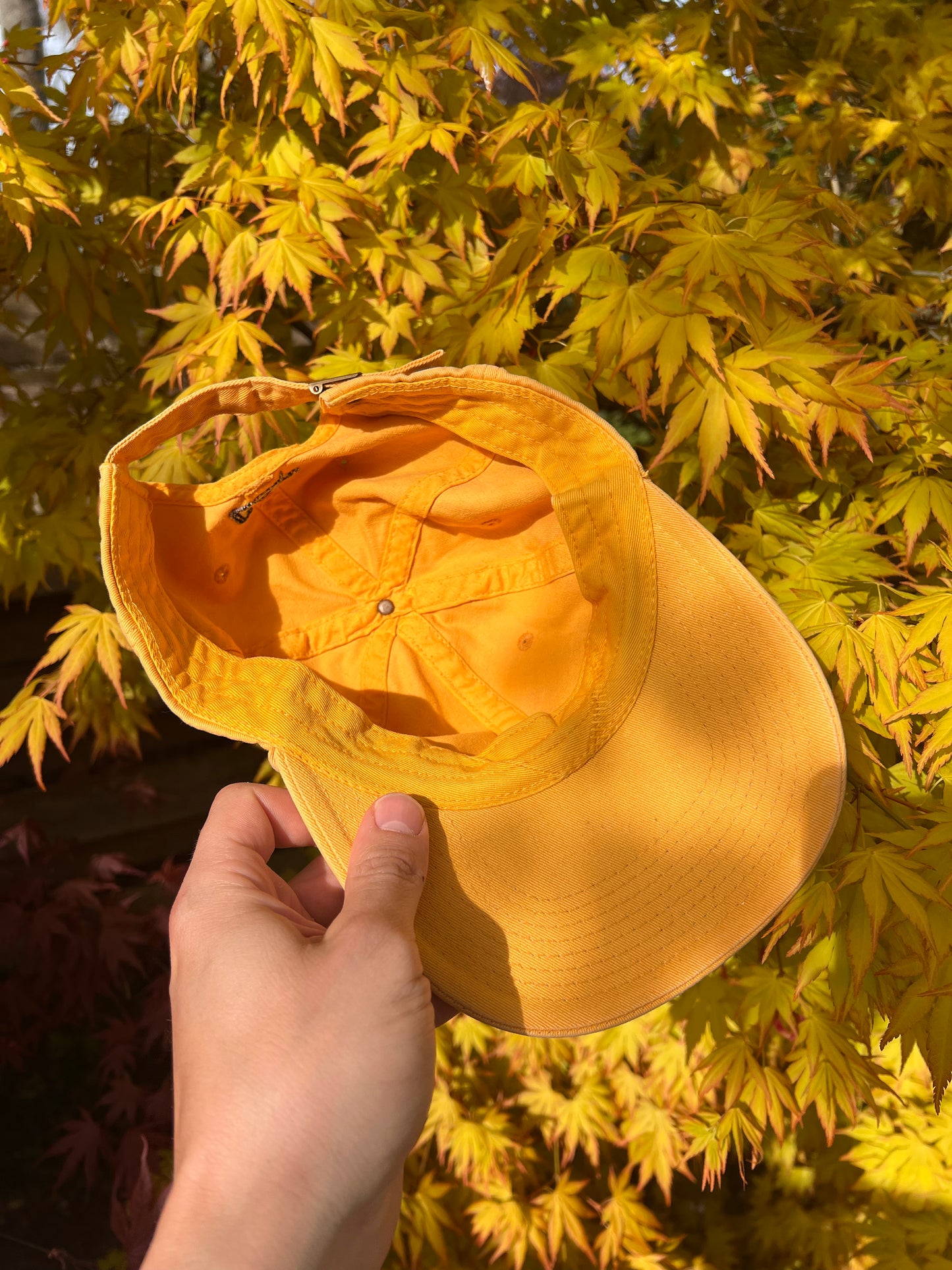 90s Caterpillar Spellout CAT Strapback Cap Yellow – One Size