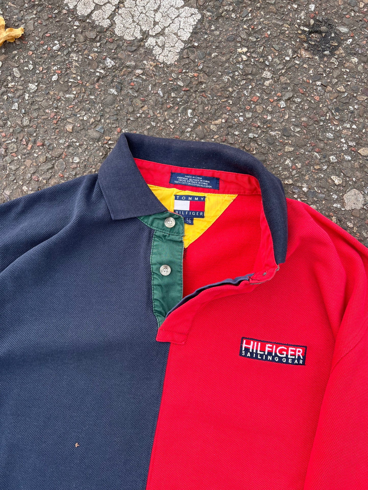 90s Tommy Hilfiger Sailing Split Color Rugby Polo – Large