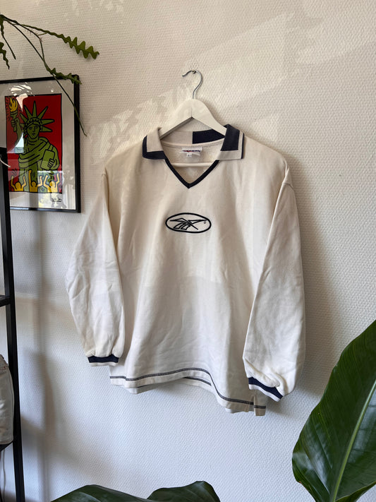 90s Reebok Embroidered Big Logo Collar Sweatshirt White – Medium