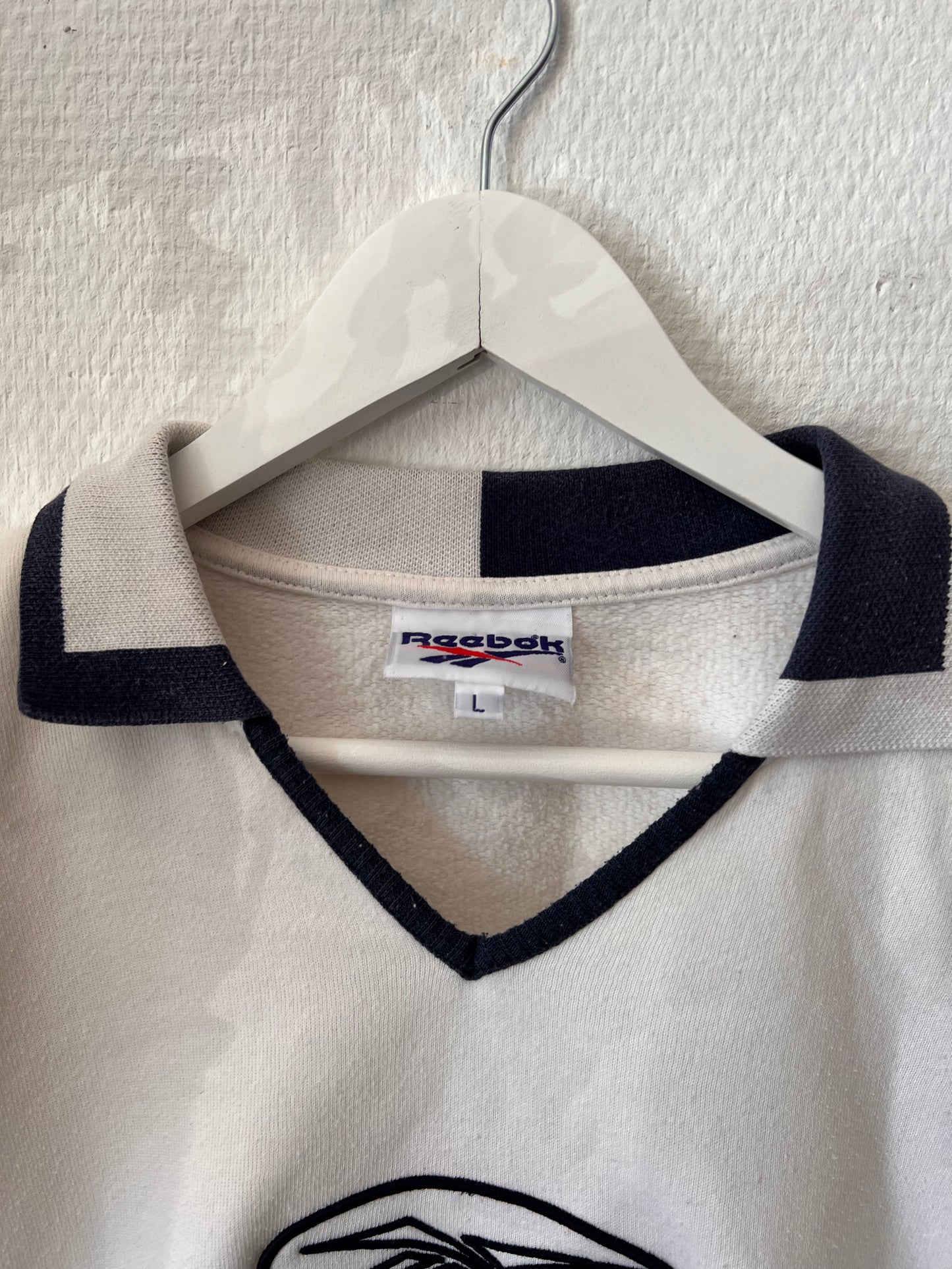 90s Reebok Embroidered Big Logo Collar Sweatshirt White – Medium