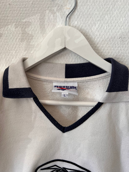 90s Reebok Embroidered Big Logo Collar Sweatshirt White – Medium