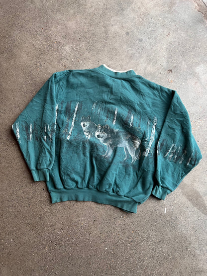 90s Wolves All Over Print Button Up – Large