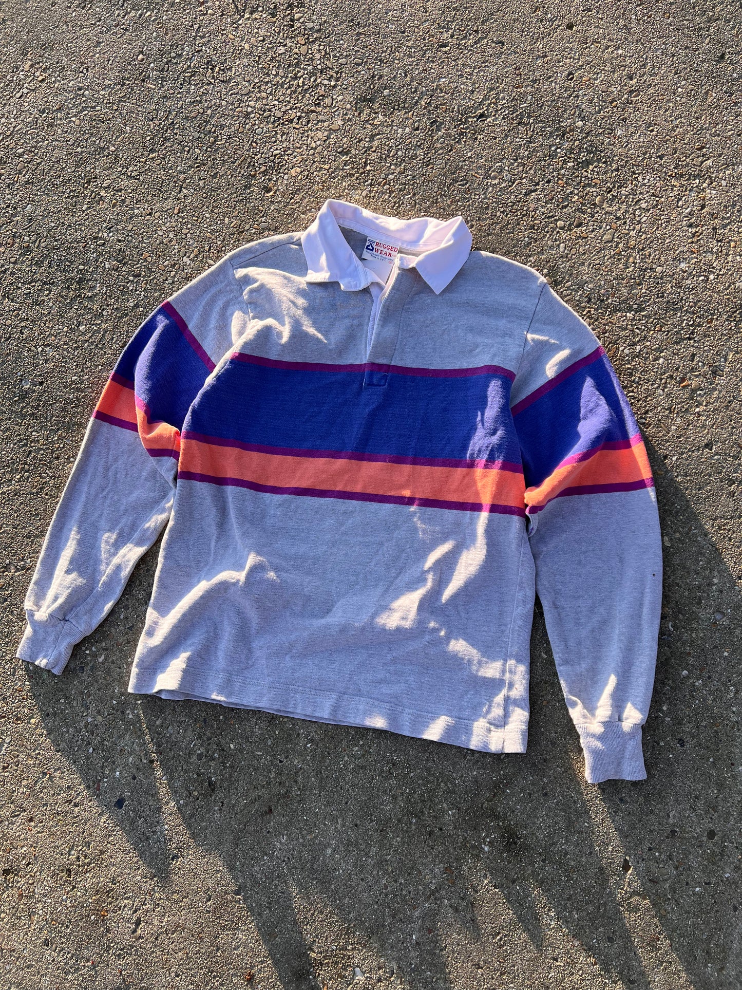 90s Rugged Wear Striped Thick Cotton Rugby Polo – Large