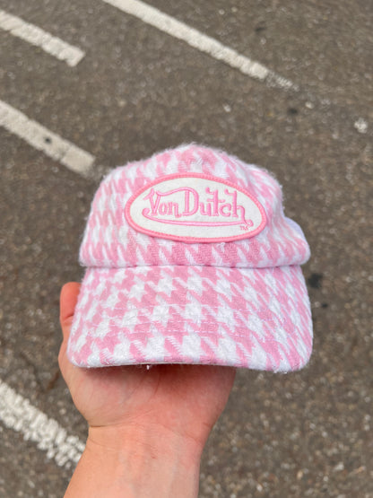 2000s Von Dutch Logo Trucker Checkered Snapback Cap Pink – Medium