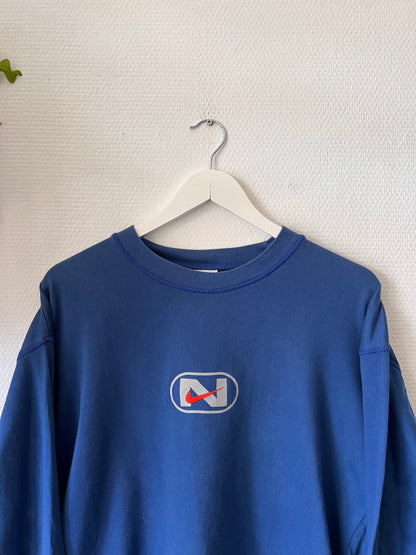 90s Nike Embroidered Center Swoosh Light Crewneck Sweatshirt Blue – Large