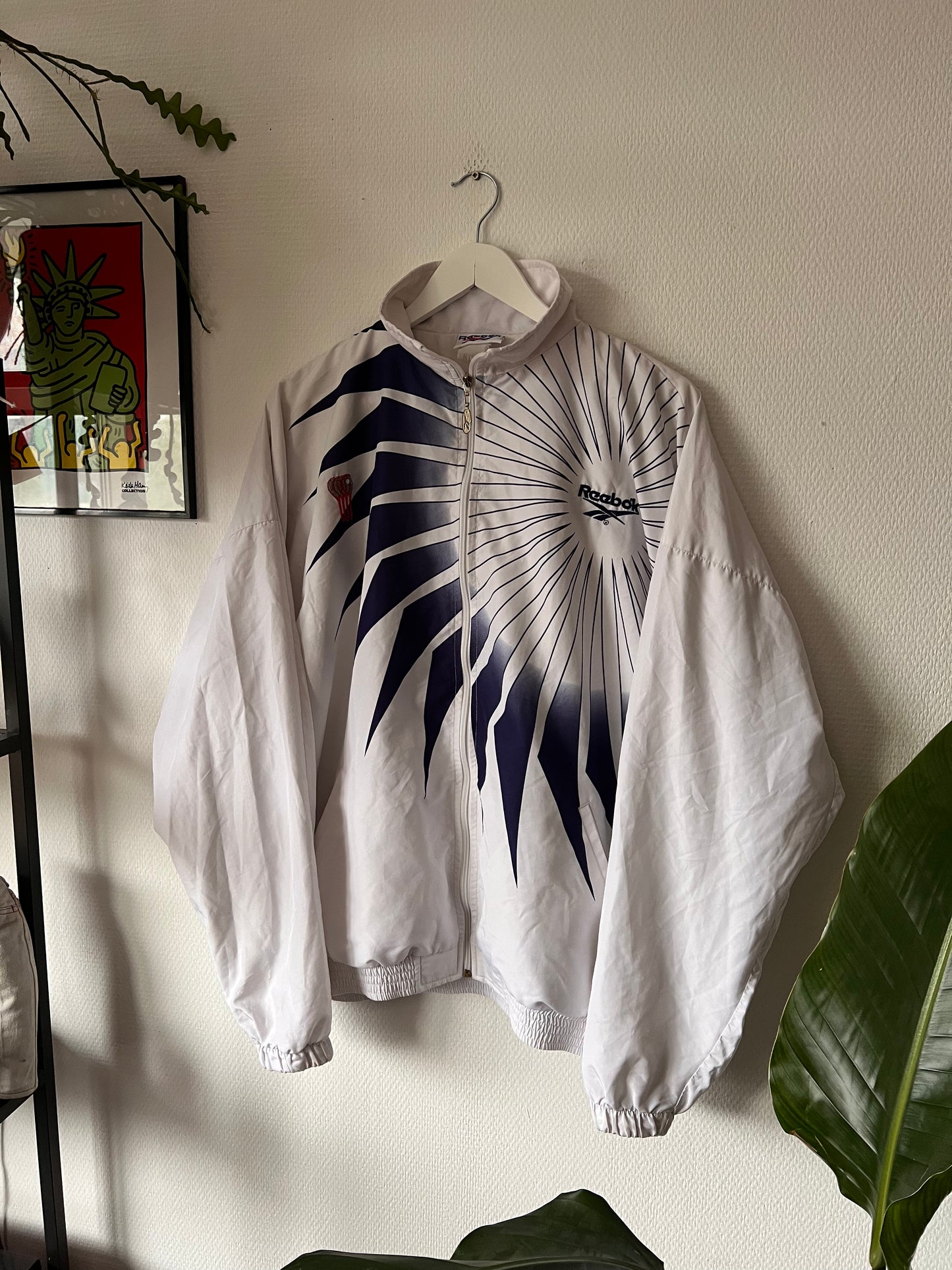90s Reebok Tennis Allover Sun Inspired Track Jacket White – XLarge