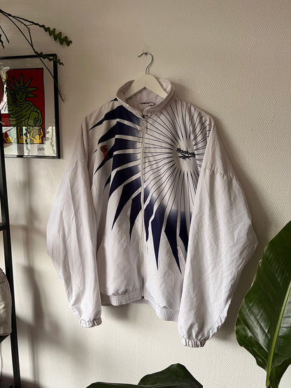 90s Reebok Tennis Allover Sun Inspired Track Jacket White – XLarge