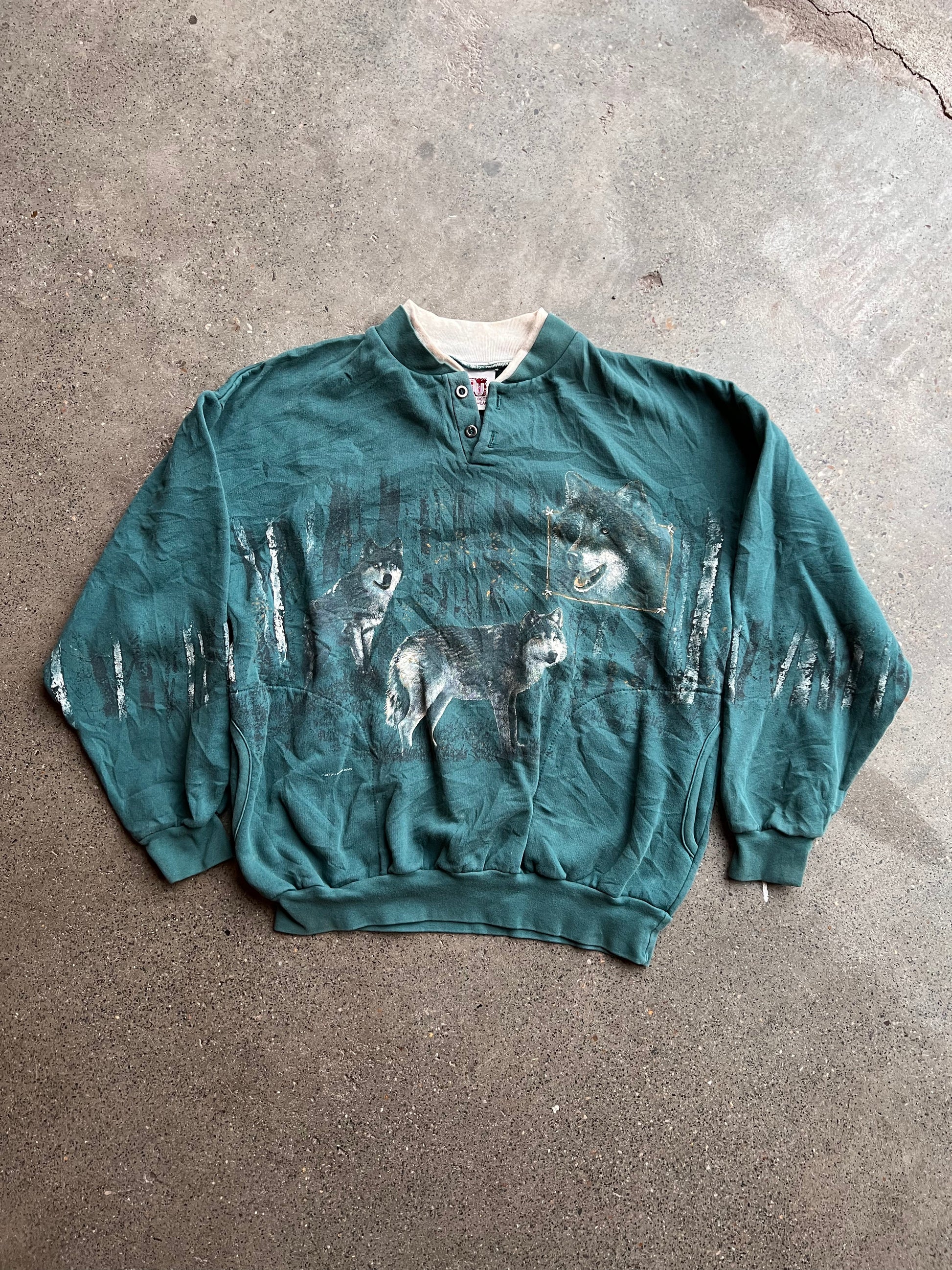90s Wolves All Over Print Button Up – Large