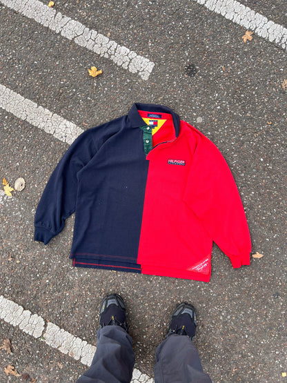 90s Tommy Hilfiger Sailing Split Color Rugby Polo – Large