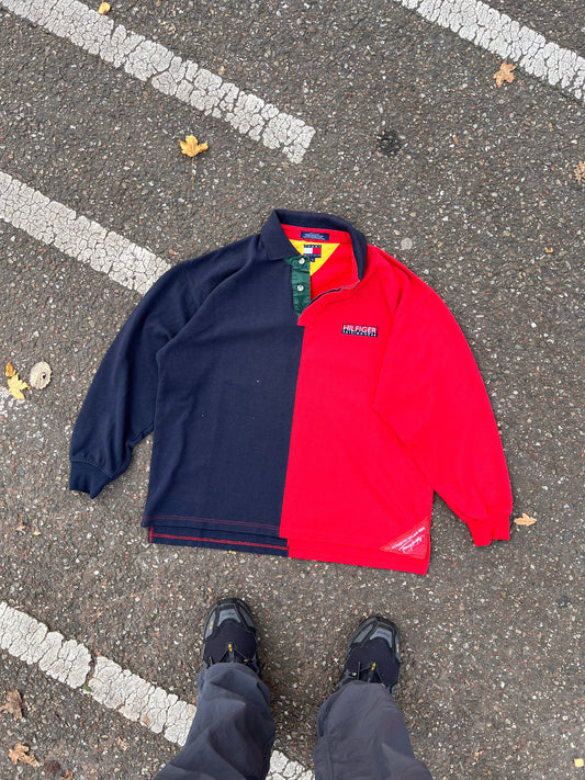 90s Tommy Hilfiger Sailing Split Color Rugby Polo – Large